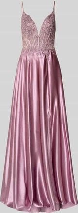 Mascara Abendkleid mit Spitze und Ziersteinbesatz in Altrosa, Größe 34