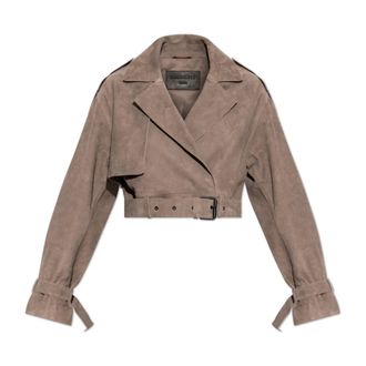 AllSaints Leather Jackets, female, Brown, Size: XS Ophelia Cropped Suede Jacket