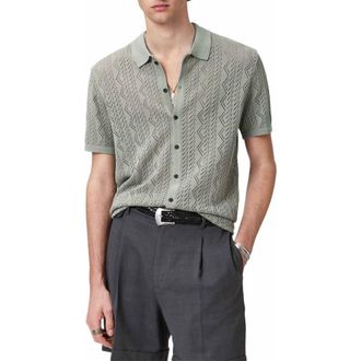 John Varvatos Emil Pointelle Short Sleeve Caridgan in Grey Sky at Nordstrom, Size Xx-Large
