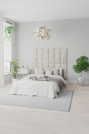 Aspire Home Accents EasyMount Wall Mounted Upholstered Panels, Modular DIY Headboard in Malham Weave Fabric (Pack of 8) in Taupe