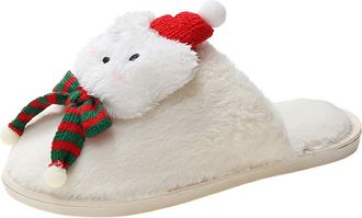 Generic Womens Fluffy Indoor Cosy Couple Slippers, Warm Winter House Shoes Soft Comfortable Plush Mule Style Cotton Footwear Slip-On Christmas Casual Home Sho