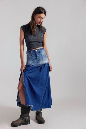 Free People Good Company Mixed Denim Maxi Skirt In Blue