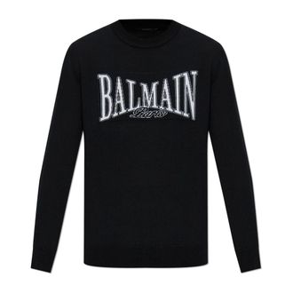 Balmain Round-neck Knitwear, male, Black, Size: 2XL College jacquard knit jumper