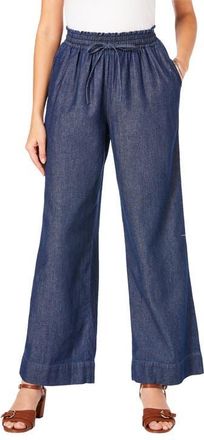 Roaman's Plus Size Pull On Wide Leg Chambray Pant in Medium Wash at Nordstrom, Size 32