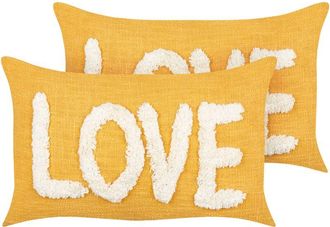 Beliani Beliani - Lote De 2 Cojines Decorativos Fabricados En Algod&oacute;n En Color Amarillo 30 X 50 Cm Love