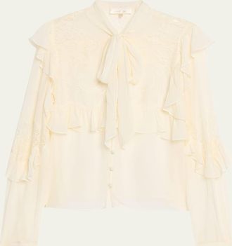 LoveShackFancy Farah Chiffon Lace Blouse