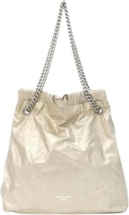 Balenciaga Pre-owned Shoulder Bags, female, Beige, Size: ONE SIZE Pre-owned Crush Medium Tote Leather Tote Bag