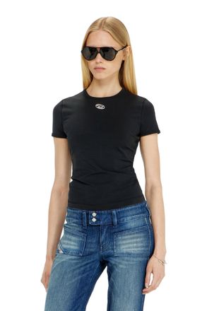 Diesel Slim T-shirt with metallic Oval D - T-Shirts - Woman - Black