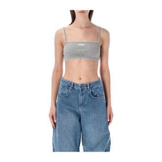 Marine Serre Top Corto a Costine con Bordi in Pizzo - - Tops - Donna - Grigio - M