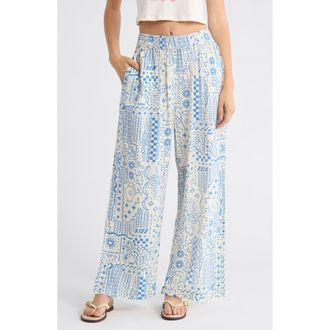 Billabong Follow Me Print Wide Leg Pants in White Cap at Nordstrom, Size X-Large