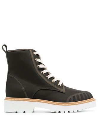 Hogan Combat lace-up boots - women - Leather/Polyester/Polyester/Rubber - 37.5 - Green
