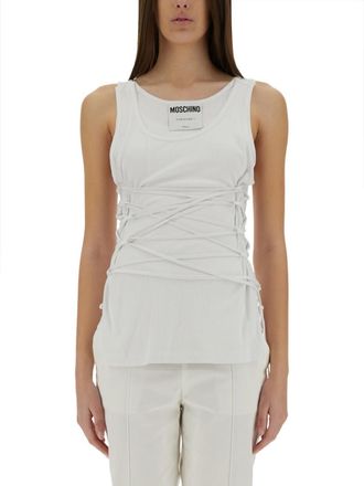 Moschino White Solid Scoop Neck Top