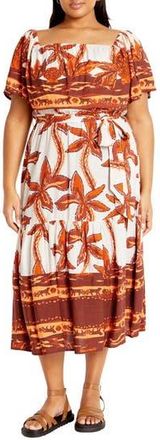 City Chic Talia Tie Belt Midi Dress in Tahitian Brd at Nordstrom Rack, Size Xxs/12W