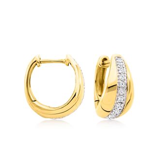 Ross-Simons Diamond Striped Hoop Earrings in 18kt Gold Over Sterling