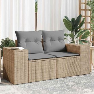 vidaXL Sof&aacute; De Jard&iacute;n Con Cojines De 2 Plazas Rat&aacute;n Sint&eacute;tico Beige Vidaxl