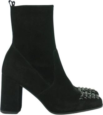 Kennel & Schmenger Zwarte Su&egrave;de Enkellaars met Swarovski Kristallen - Dames - Laarzen met Hak - Zwart - 37 EU - Su&egrave;de - Schoenen
