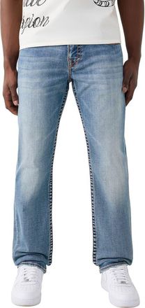 True Religion Ricky Tiger Embroidered Big T Flap Straight Jeans in Gold Arcade Medium Wash at Nordstrom, Size 31