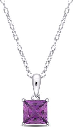 Mimi & Max 1ct TGW Princess Cut Simulated Alexandrite Solitaire Classic Basket Setting Pendant with Chain in Sterling Silver