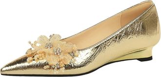 Generic Womens High Platform Heels Pump Party Dress Heel Gold Pointed Toe Sparkly Rhinestones Flower Shoes Wedding Evening Party-Numeric_8_Point_5