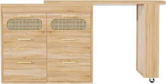 Urban Meuble Mesa de bar de rat&aacute;n PE y madera con 6 cajones, rotaci&oacute;n 360&deg;