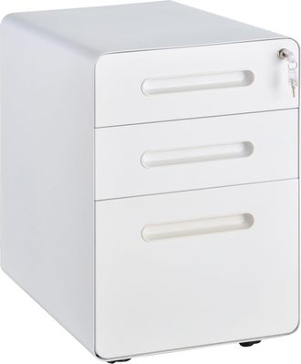 Carter's Vinsetto Steel 3-Drawer Curved Mobile File Cabinet w/ Lock All-Metal Rolling White Vertical File Cabinet - CARTER | TJ Hughes