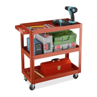 Relaxdays Carro De Taller Relaxdays, 3 Niveles, M&oacute;vil, Carga 100 Kg, 76x78x35 Cm, Rojo