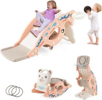 Costway Costway - Tobog&aacute;n Infantil Plegable 4 En 1, Tobog&aacute;n Para Ni&ntilde;os Con Canasta De Baloncesto Y Escalera, Tobog&aacute;n Multifuncional Para Ni&ntilde;os Con Anillos, Ca