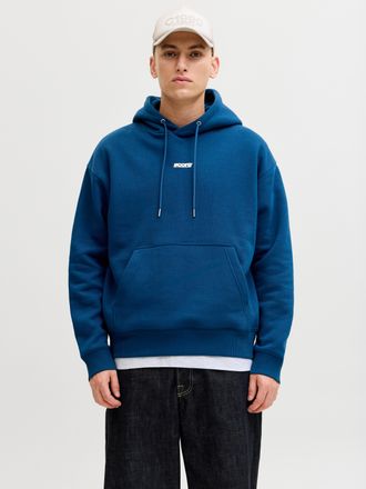 Jack & Jones Kapuzensweatshirt JACK & JONES JCOCLUB BACKPRINT SWEAT HOOD, Herren, Gr. XL, poseidon, angeraute Sweatware, Obermaterial: 60% Baumwolle, 40% Polyester