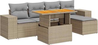 vidaXL Vidaxl - Juego De Sof&aacute;s Jard&iacute;n Con Cojines 6 Pzas Rat&aacute;n Sint&eacute;tico Beige