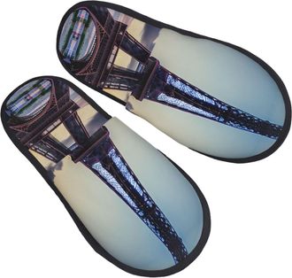 Generic Warm Mens Slipper Eiffel Tower print Fluffy Slipper Plush Womens Slippers for Ladies Family Guest M