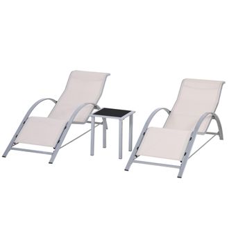 OUTSUNNY 2 Tumbonas De Jard&iacute;n 59x169x66cm Con Mesa De Caf&eacute; 41x41x45cm Patio Piscina Beige