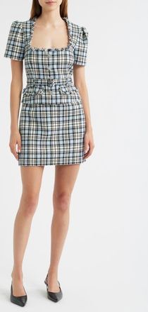 LIKELY Cecelia Plaid Puff Sleeve Belted Tweed Dress in Black/blue Multi at Nordstrom, Size 12