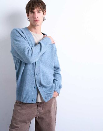 Topman Cardigan oversize blu medio con scollo a V