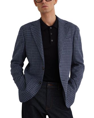 Reiss Romana Notch Dogtooth Linen & Wool-Blend Formal Jacket