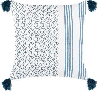 Beliani Coj&iacute;n De Algod&oacute;n Blanco Azul Oscuro 45 X 45 Cm Geom&eacute;trico Bloque Impreso Tilia