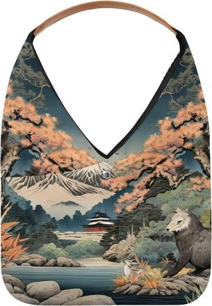 Generic Beautiful Ukiyo-e Reusable Lightweight Grocery Bags - Foldable Into Compact Pouch, Washable & Sturdy, Multipurpose for Shopping and Travel