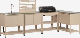 Sklum Cocina Modular Esquinera De Exterior De 5 Piezas Con Fregadero, Panel Organizador Y Barbacoa De Carb&oacute;n En Acero Savona Sklum