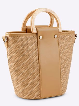 Heine Handtasche HEINE, Damen, Gr. B/H/T: 25cm x 27cm x 10cm, braun (camel), Metall, Viskosemischung, unifarben, Taschen Handtasche