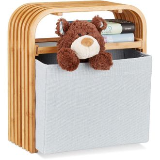 Relaxdays Sgabello contenitore pouf portaoggetti design in legno di bamb&ugrave; piccola seduta da ingresso beige - Relaxdays