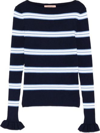 Twin-Set Top a righe con ruches - Blu