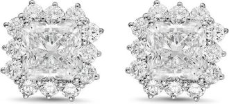 Diana M. Jewels 14kt white gold 7cts lab grown Radiant Cut Diamond Halo Earrings