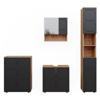 Vicco Conjunto De Muebles De Ba&ntilde;o Irma, Rayas Antracita, 4 Piezas, Con Mueble Alto Y C&oacute;moda