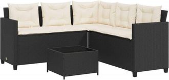 vidaXL Garden Sofa with Table and Cushions L-shaped Black Poly Rattan vidaXL