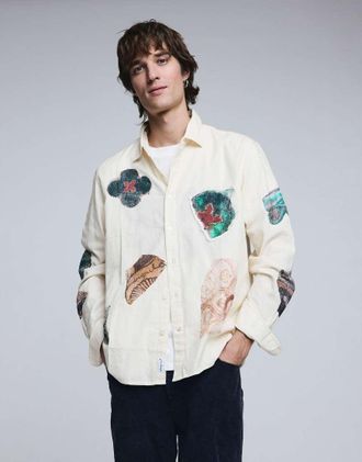 Desigual Mosaic - Camicia bianca con toppe-Bianco
