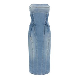 Elisabetta Franchi Midi Dresses, female, Blue, Size: L Denim Dress with Crossover Laces