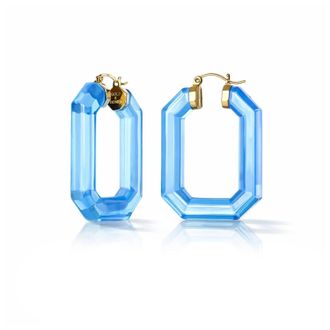 Gold & Honey Womens Emerald Gem Lucite Hoop Earrings In Blue
