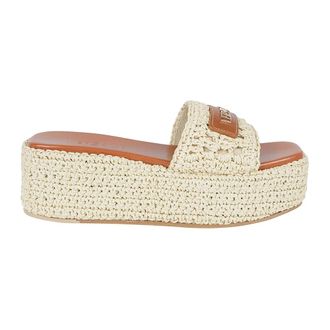 Versace Wedges, female, Beige, Size: 8 US Raffia Espadrille Wedge Sandals