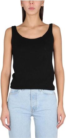 Aspesi Geribbelde gebreide tanktop - Dames - Tops zonder mouwen - Zwart - S - Tops