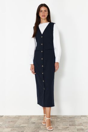 Trendyol Modest Dames Donkerblauw Effen Maxi Lang Casual Gilet Modest Jurken