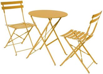 Sweeek Round folding metal bistro garden table with 2 chairs Yellow Ochre 60x60x71 cm - Emilia